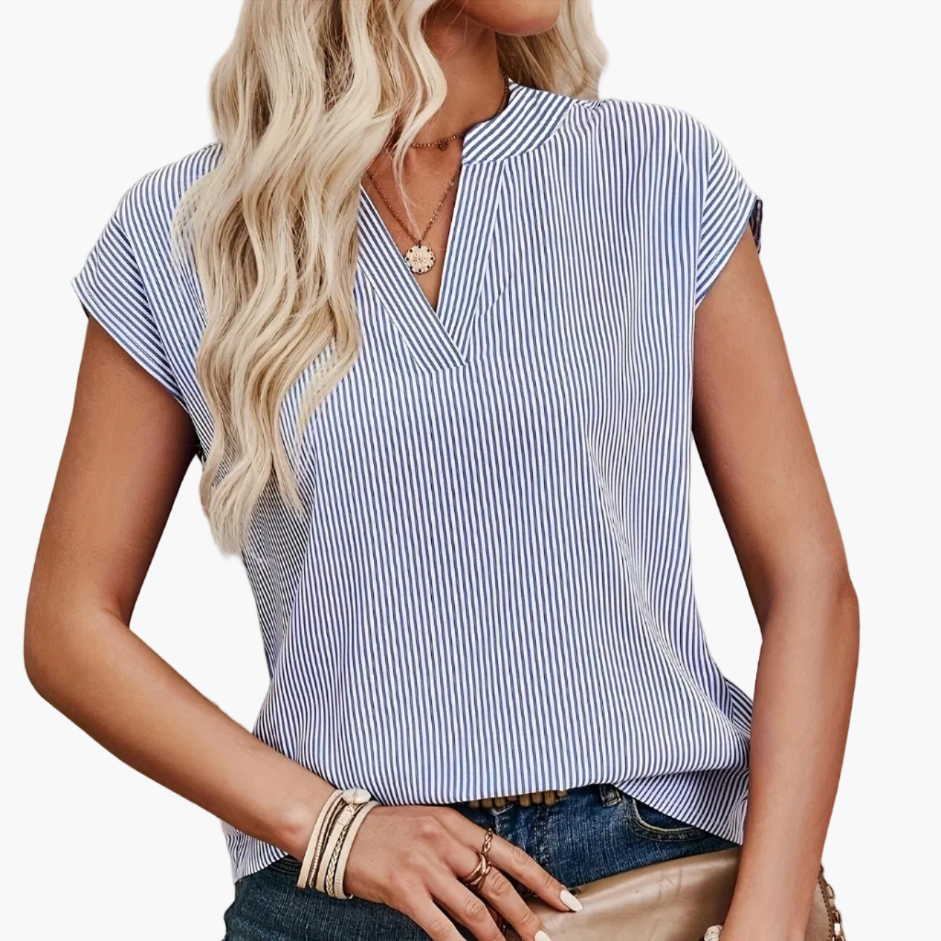 Dam Blus Elegant Randig V