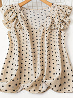 Dam Elegant Prickig Blus med Volangärm