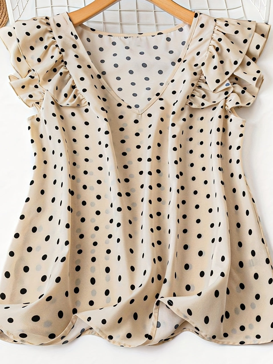 Dam Elegant Prickig Blus med Volangärm