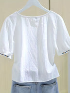 Dam Elegant Blus med Broderade Blommor