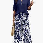 Dam Set Elegant Tropisk Mönstrad Blus