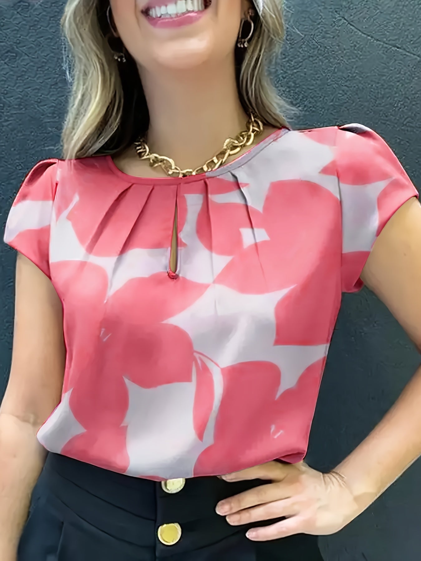 Dam Blus Kortärmad Elegant Kontorsstil Lös