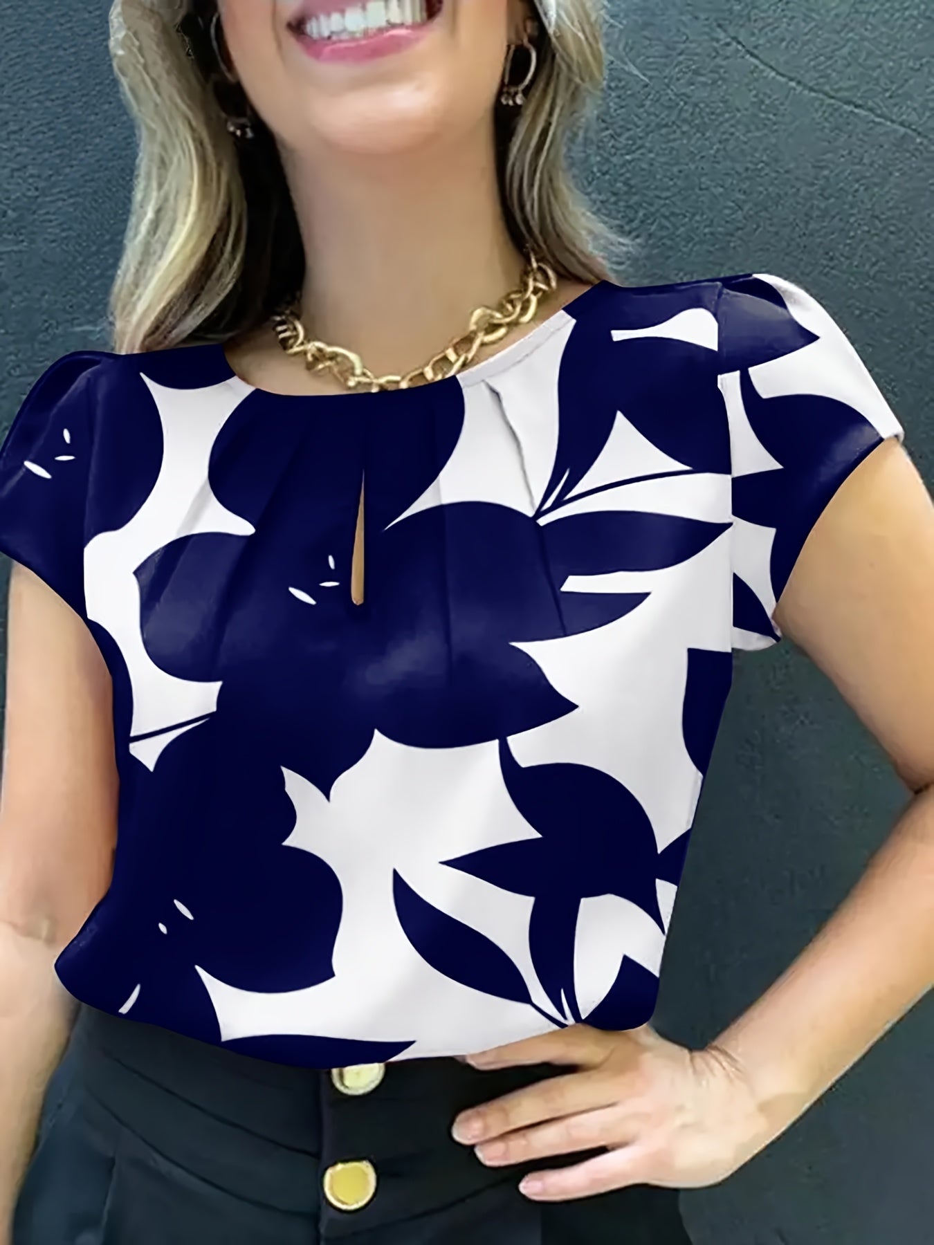 Dam Blus Kortärmad Elegant Kontorsstil Lös