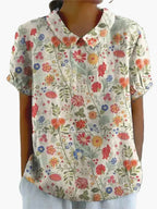 Dam Blus Vintage Blommönster Kortärmad Ledig