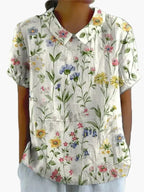 Dam Blus Vintage Blommönster Kortärmad Ledig